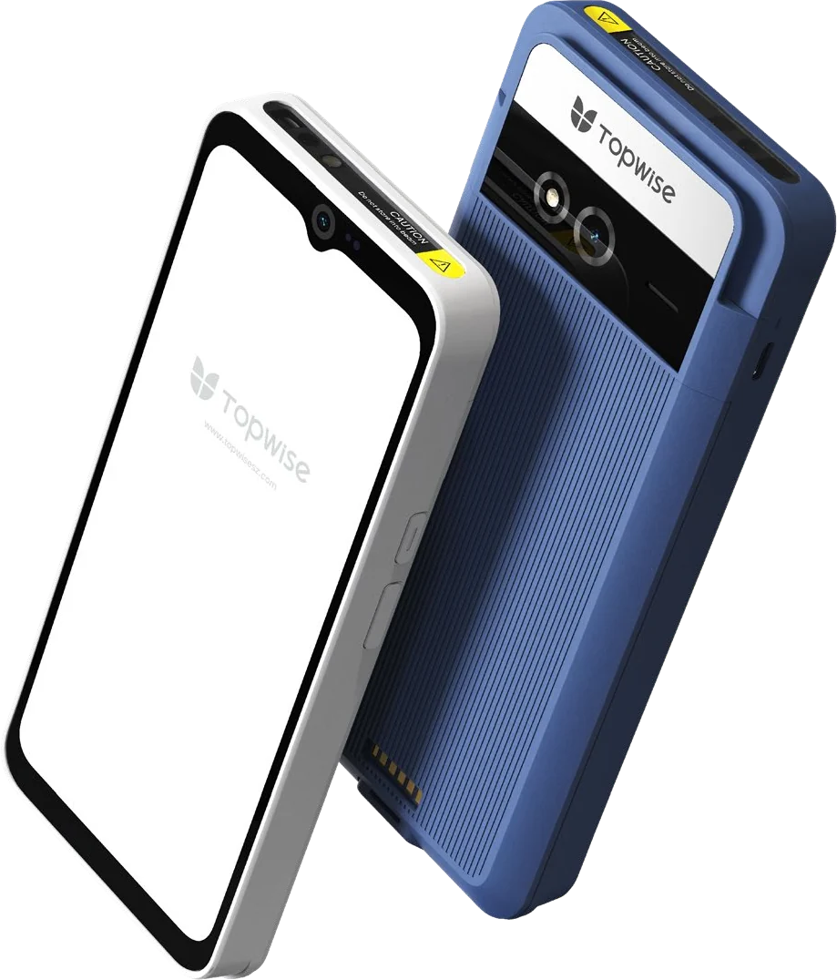 TOPWISE T6M compact payment terminal, front and rear views of the same model